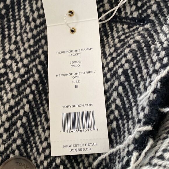 NWT Tory Burch Sammy Herringbone Tweed Raw Edge Double Breast Jacket Sz 8 - Picture 9 of 13
